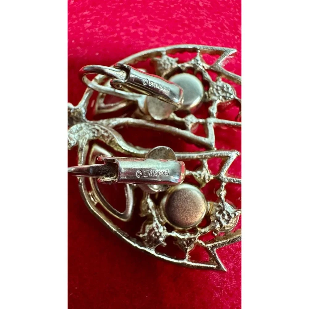 Emmons Vintage Amber Glow Rhinestone Brooch Earrings AB Set 1961